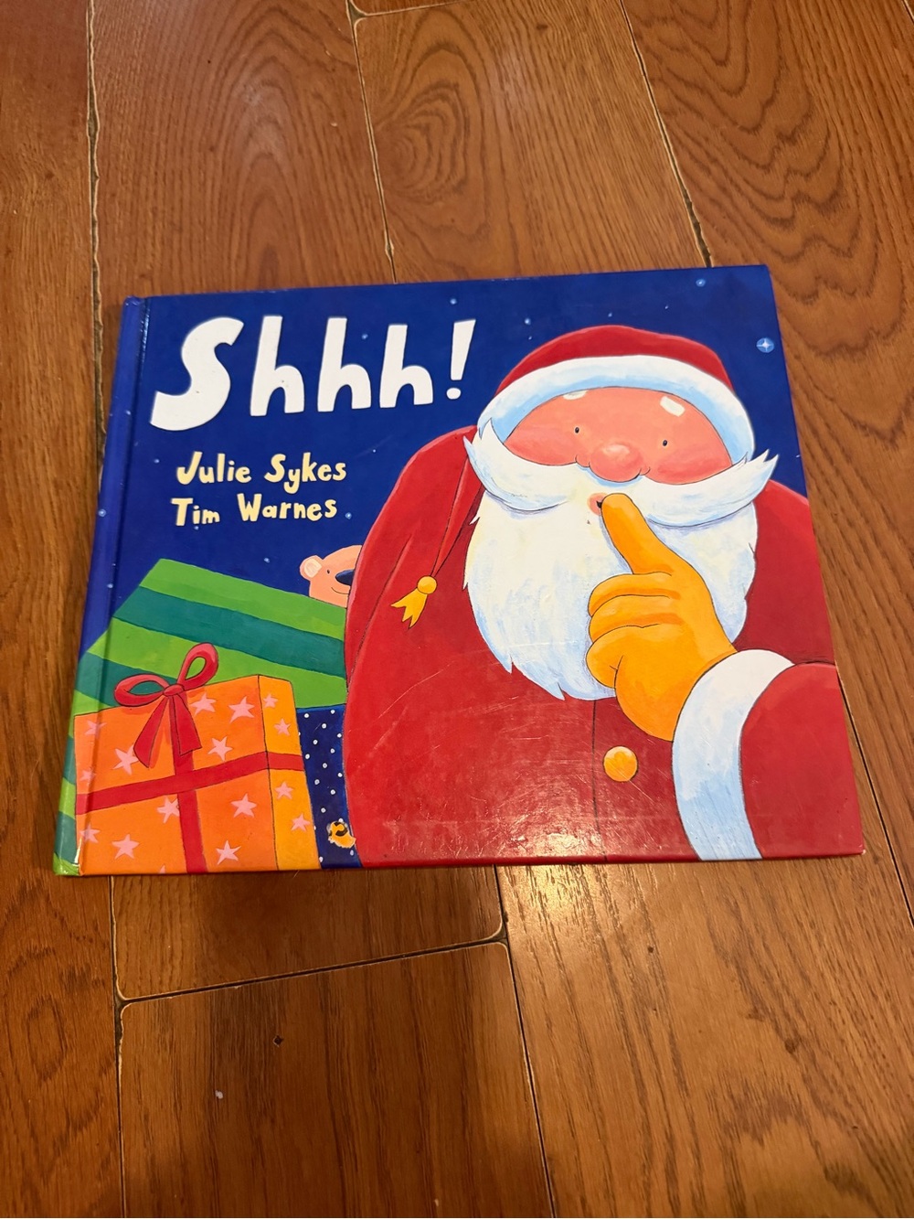Shhh! Picture Book by Julie Sykes - Red & Blue Santa Cover